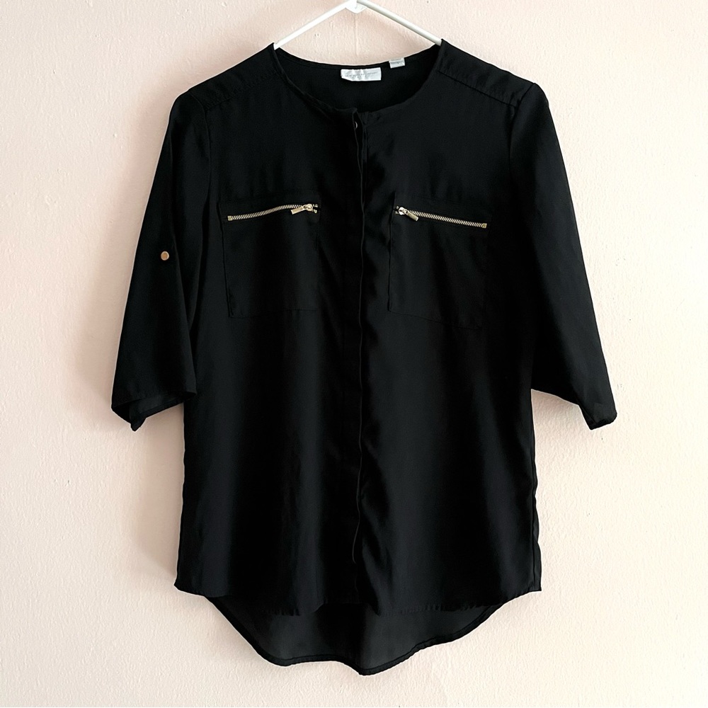 New York & Company black blouse w/ gold XS business casual day to night